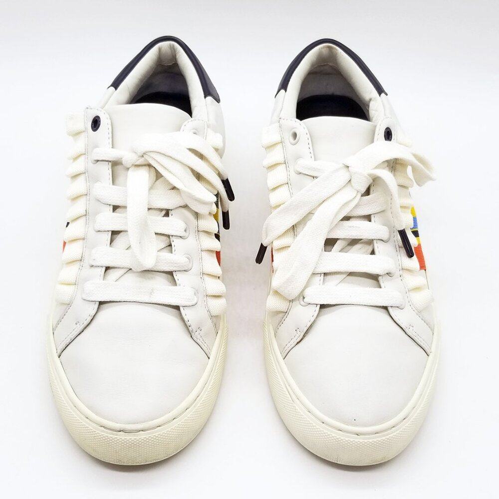 Tory Burch Sport Ruffled Rainbow Striped Leather Sneakers Size 9.5 Preppy $228 - Picture 4 of 16